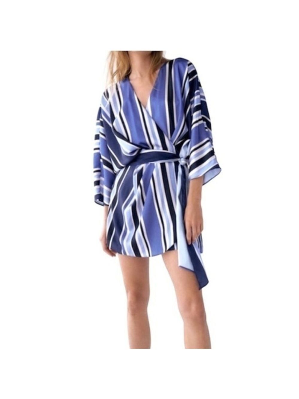Zara Blue & White Striped Satin Wrap Skort Romper Small NWT